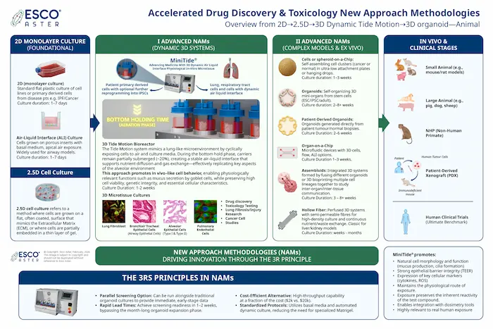 Accelerated Drug Discovery & Toxicology: New Approach Methodologies (NAMs) Overview from 2D → 2.5D → 3D Dynamic Tide Motion → 3D Organoid — Animal
